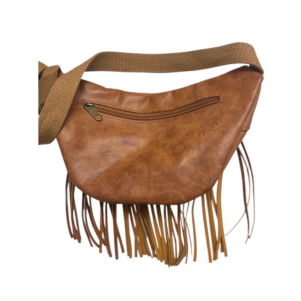 Fringed Tan Leather Fanny Pack and Crossbody Bag - Picture 3 of 5